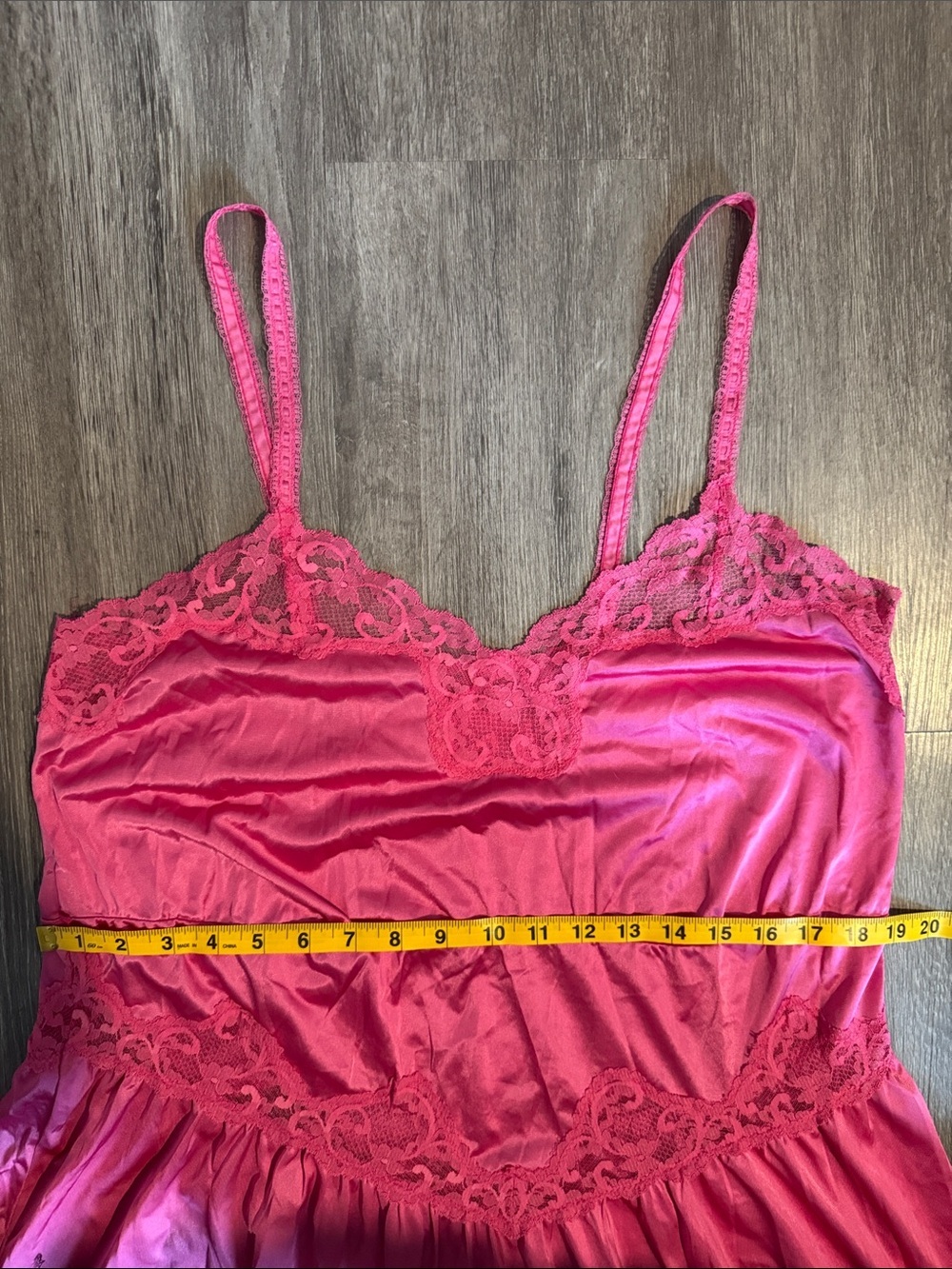 Vintage Union Made 80s Drop Waist Fuchsia Lace-Trim Nightgown - Picture 11 of 13